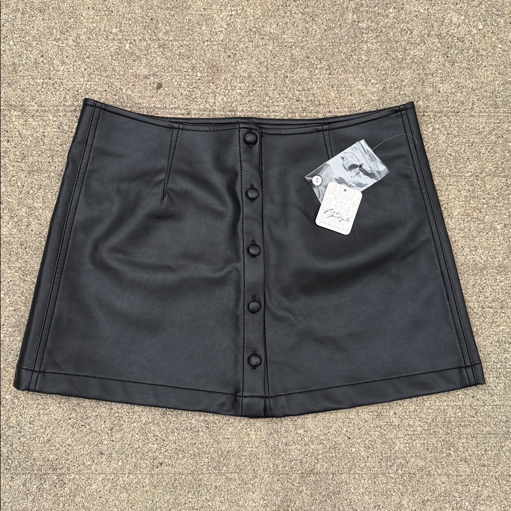 Free People Pleather Button-up Mini Skirt - Black